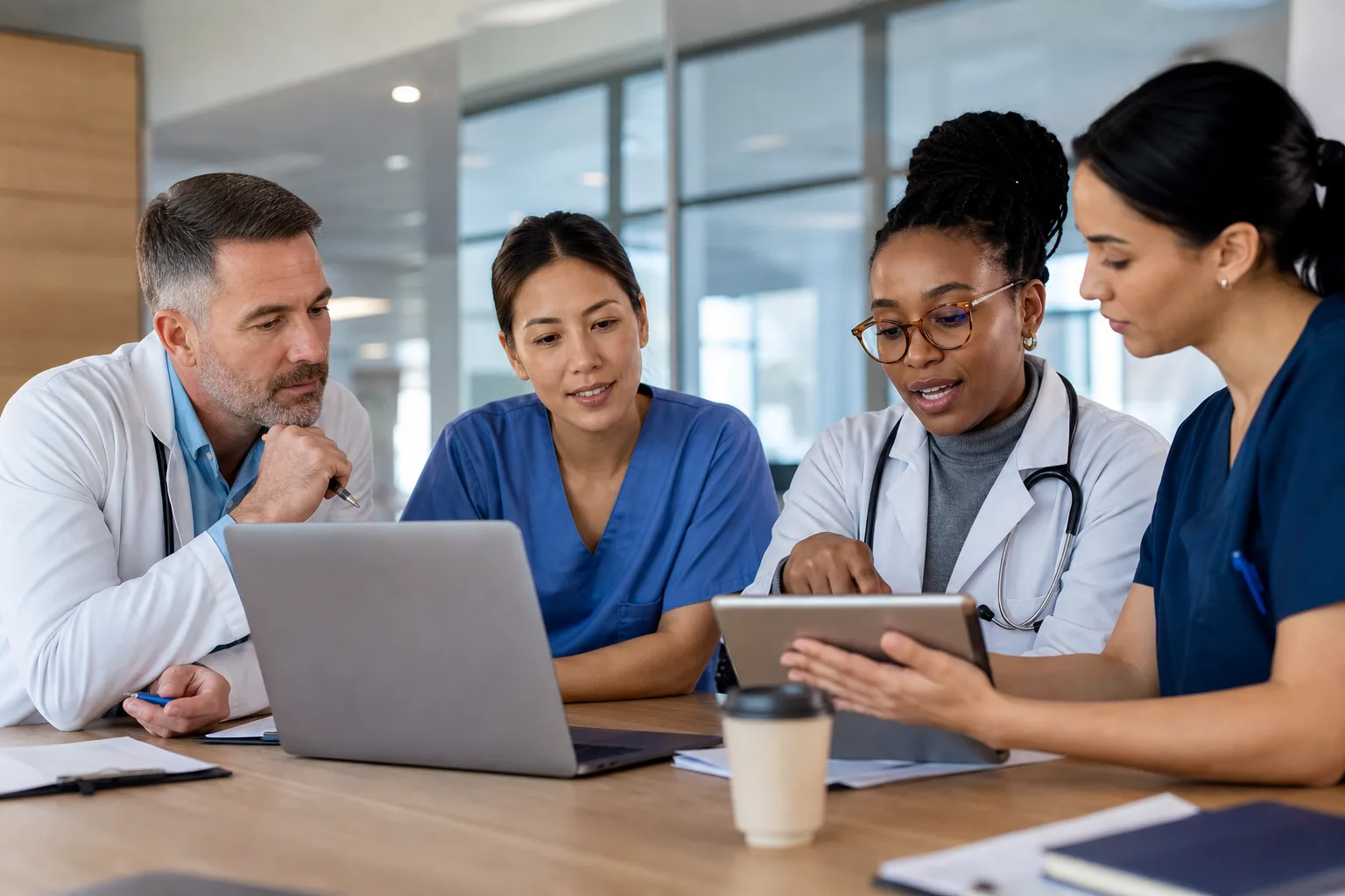 Healthcare professionals reviewing digital insights together