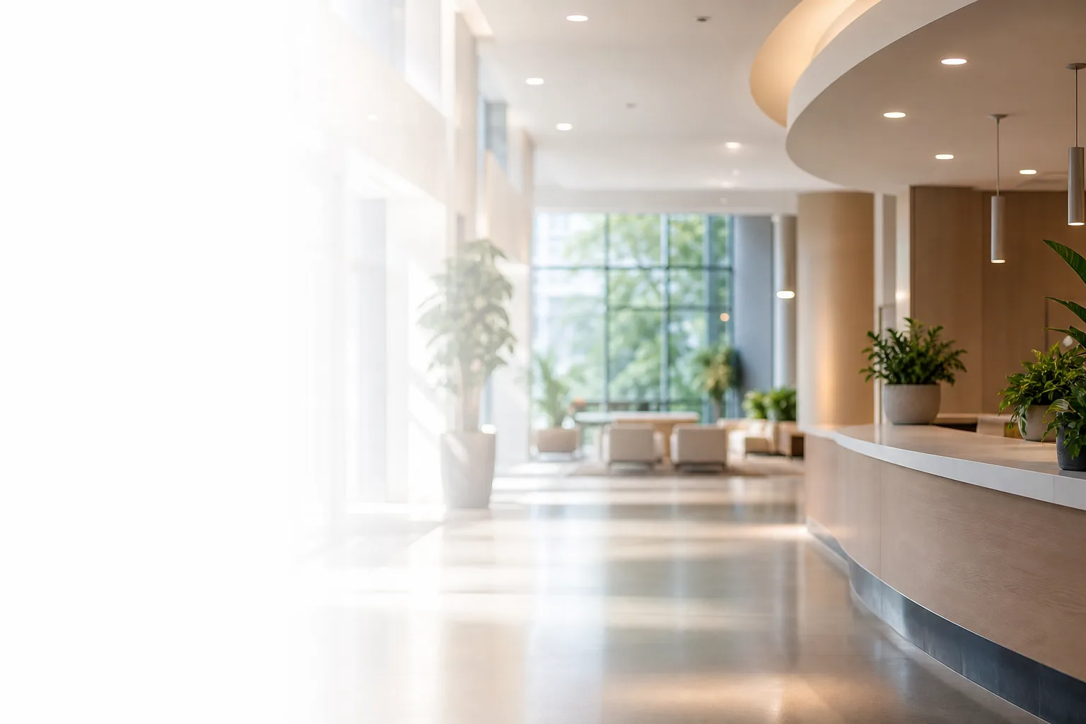Welcoming modern hospital lobby and reception area